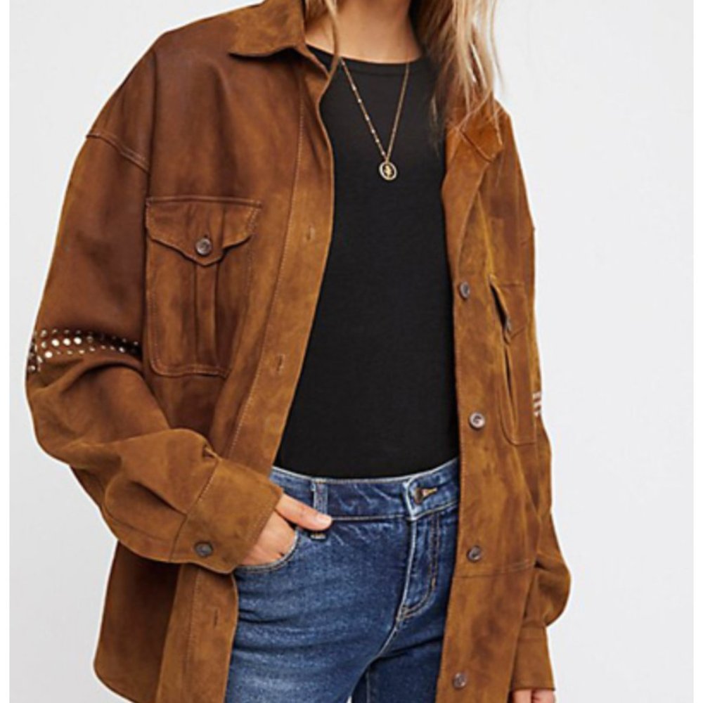 Free People Leather Studded Jacket